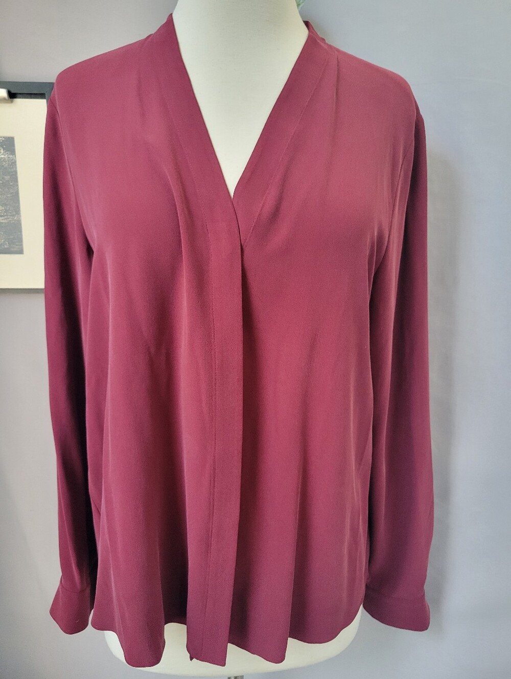 Eileen Fisher Silk V Neck Button Front Blouse S